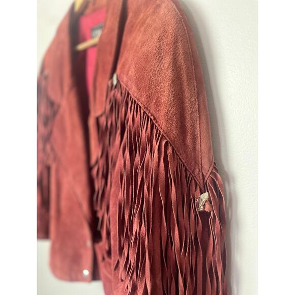 Vintage Cosa Nova Western Women’s Jacket Long Fringe Size Medium Rust Orange Red - Picture 2 of 16